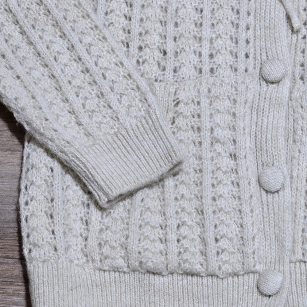 Mango Openwork Knit Hoodie Elegant Cream Cardigan Sweater Size M - Picture 6 of 12